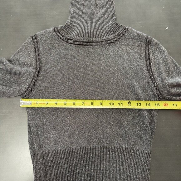 Kaily K Metallic Fleck Turtleneck Gray Ribbed Stretch Balloon Puff Sleeve Top - Picture 7 of 10
